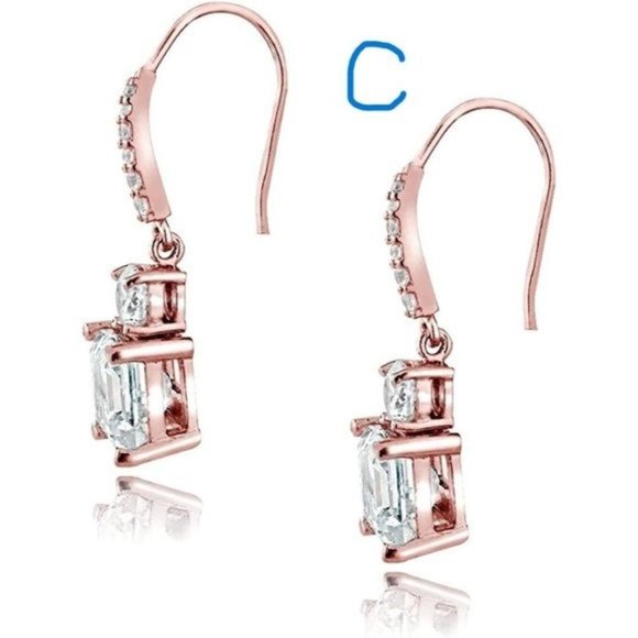 New Sterling Solid .925 Sterling Silver Asscher-Cut Cubic Zirconia Dangl… - Picture 3 of 12